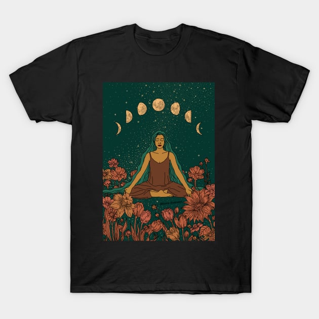 Meditation Flower Girl Moon phases T-Shirt by Sierraillustration